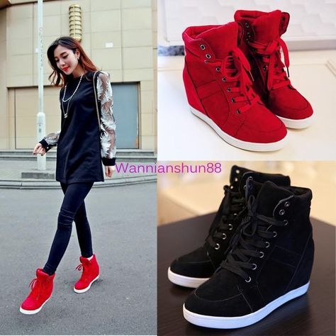 Women's Lady High Top Lace Up Sneaker Hidden Heel Wedge Heel Ankle Boots Shoes High Tops Women, Casual Pumps, Minimalist Shoes, Winter Ankle Boots, Elegante Casual, Wedge Ankle Boots, High Top Sneaker, Heel Ankle Boots, Shoes Heels Wedges