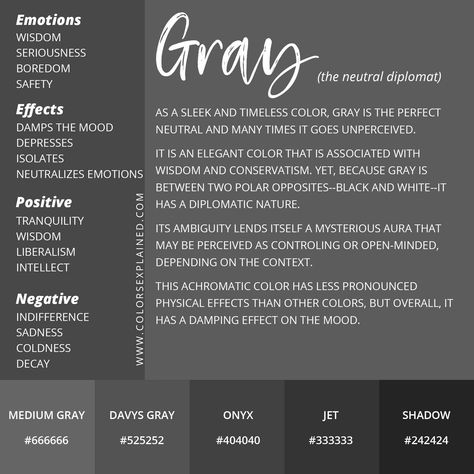 Meaning of the Color Gray: Symbolism, Common Uses, & More Gray Meaning, What Do Colors Mean, Color Therapy Healing, Slang Phrases, Colour Psychology, Color Healing, Color Symbolism, Mental Energy, Color Quotes