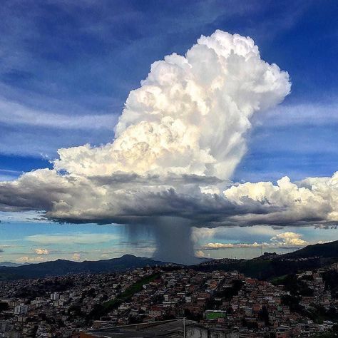 WOW...Beautiful example of an isolated #microburst over Belo Horizonte, Brazil! Notice how isolated and well defined the cumulonimbus cloud… Cumulonimbus Cloud, Weather Cloud, Sky Images, Wild Weather, Clouds Photography, Cloud Art, Atmospheric Phenomenon, Beautiful Disaster, Storm Clouds