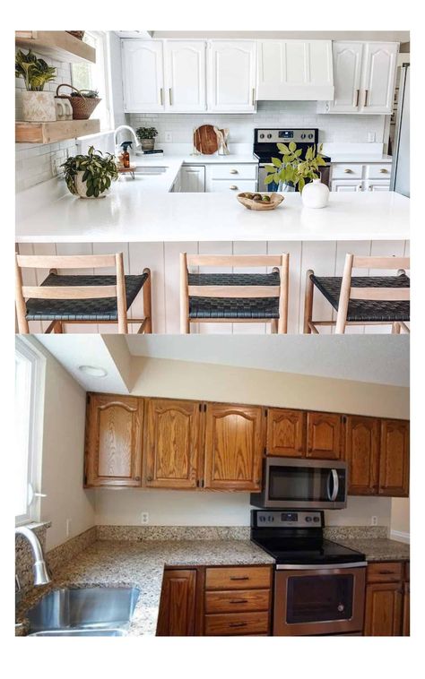 60s Kitchen Update, Timber Kitchen Renovation, Bulk Head Kitchen Ideas, Low Cost Kitchen Remodel, Simple Kitchen Updates, 90s Kitchen Update, Update Kitchen On A Budget, Kitchen Updates On A Budget, Kitchen Renovation Hacks