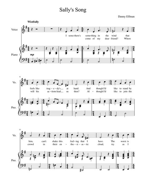 Sally's Song - The Nightmare Before Christmas Sheet music for Piano, Voice (Other) (Piano-Voice) | Musescore.com Cat Piano, Reading Sheet Music, Song Notes, Danny Elfman, Christmas Sheet Music, Flute Sheet Music, Song Sheet, Violin Sheet, Violin Sheet Music