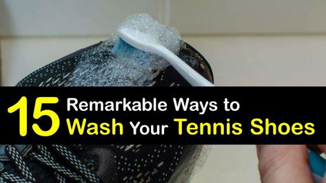 Washing Dirty Tennis Shoes - Best Tennis Shoe Cleaning Tricks Wash Tennis Shoes, Washing Tennis Shoes, Clean Tennis Shoes, Baking Soda Hydrogen Peroxide, Cleaning Sneakers, Grey Tennis Shoes, Shoe Cleaning, Tennis Whites, Cleaning Tricks