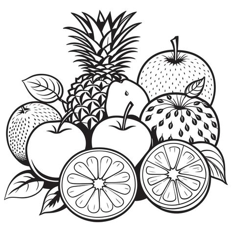 Fruits outline coloring page illustration for children and adult Fruit Outline Drawing, Fruits Outline, Fruit Bowl Drawing, Fruits Coloring Pages, Illustration For Children, Page Illustration, Fruit Logo, Fruit Coloring Pages, Preschool Coloring Pages