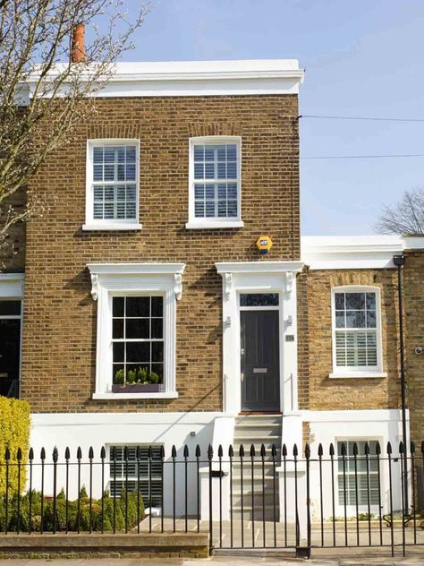 Georgian London Townhouse, East London Interior Design, Georgian Terrace House, Georgian House Renovation, Georgian Townhouse Interior, Georgian Renovation, Georgian House Uk, East London Aesthetic, Minimalist House Exterior