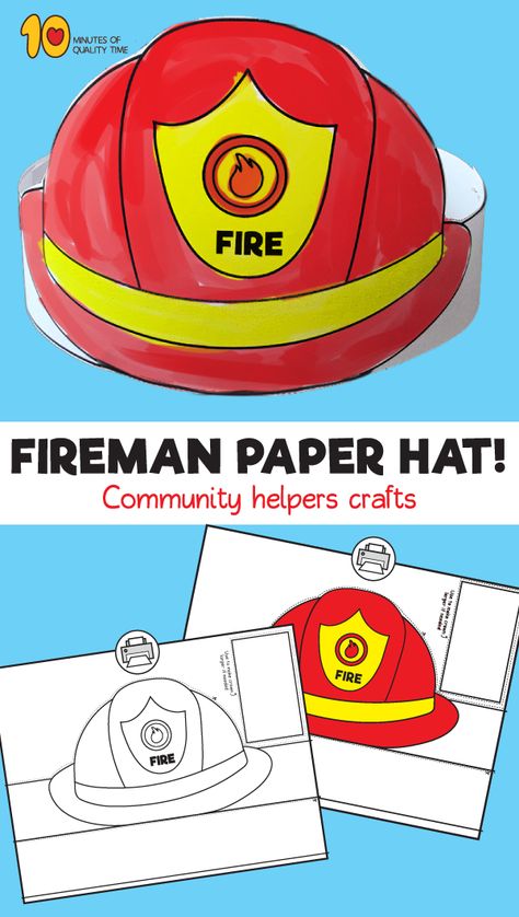 Fireman Hat Printable F Is For Fireman Craft, Fireman Hat Printable, Fire Fighter Hats Preschool, Printable Fireman Hat, Fireman Art And Craft For Preschool, Fire Hat Template, Fireman Hats For Preschool, Fire Hat Craft Preschool, Fireman Hat Craft