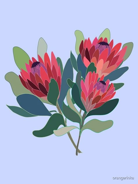 Protea Embroidery Pattern, Protea Illustration, Paintings For Kitchen, Protea Art, Flowers To Draw, Protea Bouquet, Protea Flowers, Bedding Design, Protea Flower