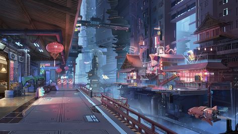 Long Widget Aesthetic, Sci Fi City, Computer Wallpaper Desktop Wallpapers, Scenery Background, Fantasy City, Aesthetic Desktop Wallpaper, Matte Painting, Anime Scenery Wallpaper, Computer Wallpaper