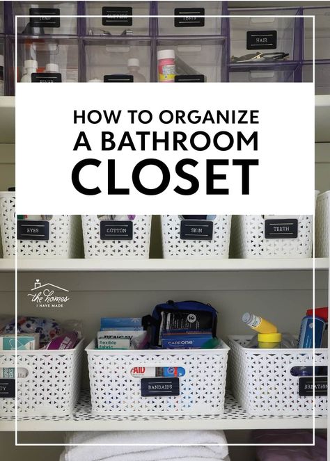 Check out our bathroom storage and learn my top tips for creating a perfectly organized bathroom closet that looks as good as it functions! Towel Storage Closet, Bathroom Closet Storage, Bathroom Closets, Organizing With Baskets, Bathroom Linen Closet, Bathroom Organization Ideas, Bathroom Organizing, Clever Closet, Create Storage