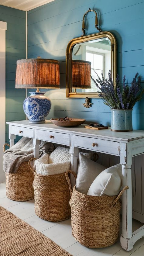 20 Inspiring Ideas to Creating the Perfect Coastal Blue Bedroom — Coastal Cottage by Celeste Eclectic Coastal Decor, Maximalist Coastal, Coastal Blue Bedroom, House Organization Ideas, Coastal Eclectic, Traditional Coastal Decor, Beach House Decor Coastal Style, Mid Century Coastal, Home Redesign