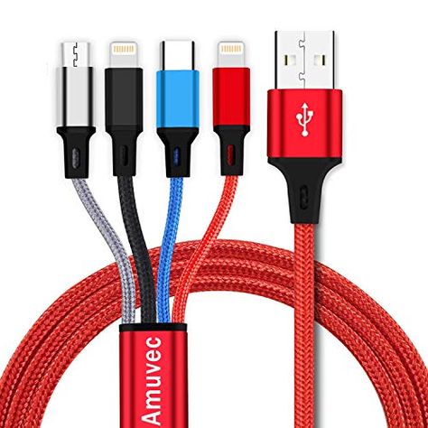 Amuvec 4 in 1 Multi Charger Cable, 1.2M USB Charging Lead Fast Charge with 2 iP Type C Micro USB Connector for Phone ... Cool Tech Gadgets Electronics, Reusable Straws, Charger Cord, Charging Cord, Lightning Cable, Tablet Phone, Dining Kitchen, Samsung Galaxy Note 8, Fast Charger