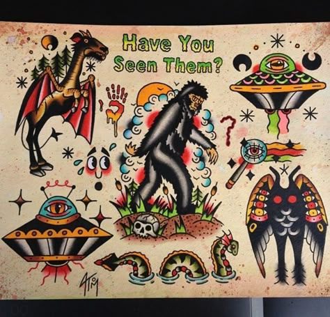 Ufo Tattoo, Traditional Tattoo Flash Art, Traditional Tattoo Inspiration, Traditional Style Tattoo, Flash Sheets, Sick Tattoo, Traditional Tattoo Sleeve, Alien Tattoo, Doodle Tattoo