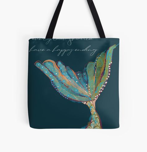 Mermaid Tail Art, Mermaid Tote Bag, Happy Ending, Art Tote Bag, Mermaid Tail, Bag Sale, Hand Drawn, Tote Bags, Mermaid