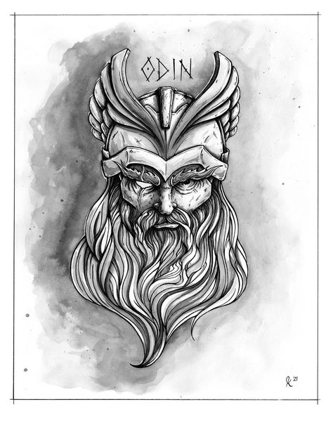 Odin Drawing, Viking Drawings, Viking Tattoos For Men, Persian Tattoo, Viking Tattoo Symbol, Lion Head Tattoos, God Tattoos, Wrist Tattoos For Guys, Fantasy Tattoos