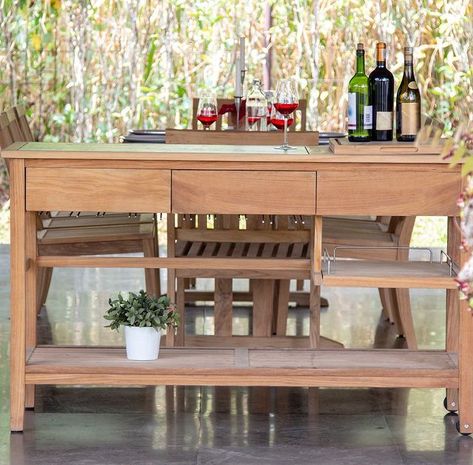 Hauser Company Stores (@hauserfurniture) • Instagram photos and videos Outdoor Serving Table, Outdoor Buffet Tables, Outdoor Buffet, Backyard Patio Furniture, Built In Buffet, Weathered Teak, Teak Outdoor Furniture, Entertaining Space, Buffet Tables