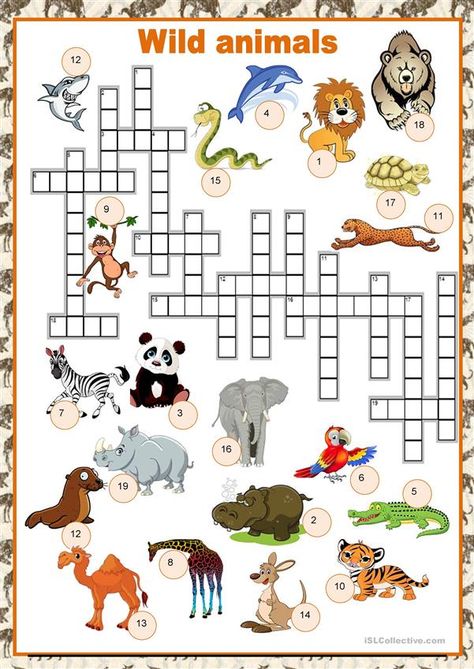 Crosswords - Wild animals - English ESL Worksheets for distance learning and physical classrooms English Crosswords, Luncheon Of The Boating Party, Winter Resort, Animal Worksheets, Crocodile Logo, Colorado Winter, Library Activities, English Fun, Animal Puzzle