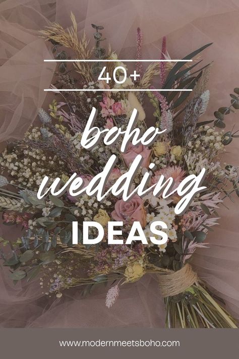 Ready to add some bohemian flair to your big day? Explore our collection of over 40 boho wedding ideas for every aspect of your celebration. From stunning floral arrangements to mouthwatering menu options, we have everything you need to plan the perfect boho chic wedding. Check out these tips and start preparing for the perfect boho wedding of your dreams! Boho Themed Wedding Centerpieces, Boho Floral Arrangements Backdrop, Boho Rustic Wedding Decor Ideas, Bohemian Style Wedding Decorations, March Boho Wedding, Small Space Wedding Decor, Boho Neutral Wedding Decor, Boho Vow Renewal Ideas, Boho Backyard Wedding Decor