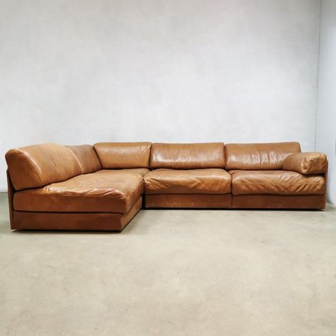 Tan Leather Modular Sofa, Brown Leather Modular Sofa, De Sede Ds 600 Sofa, 70s Sofa Leather, Leather Modular Sofa, Brown Couch, Modular Corner Sofa, Midcentury Sofa 60', Leather Couch