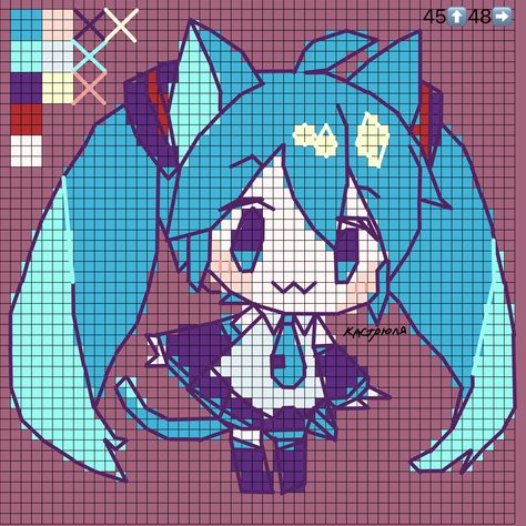 Hatsune Miku Cross Stitch, Hatsune Miku Pixel Art, Pony Bead Projects, Miku Vocaloid, Cross Stitch Quotes, Cross Stitch Geometric, Easy Pixel Art, Pixel Art Templates, Diy Perler Bead Crafts