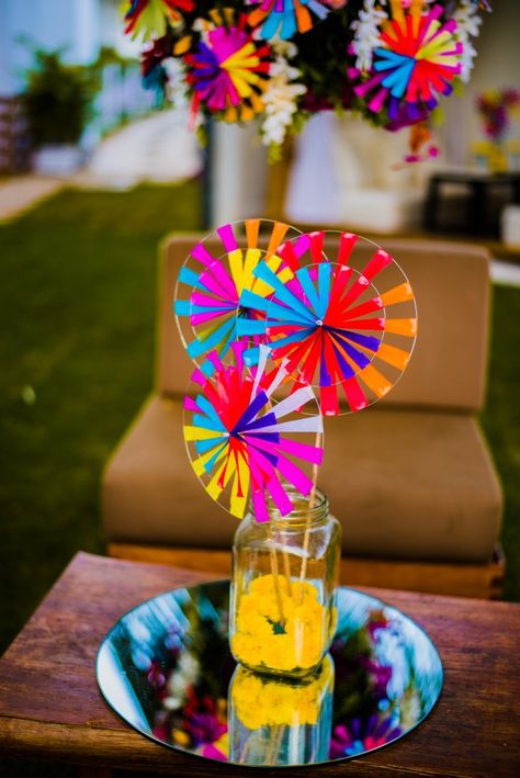 Wedding Home Decor Ideas, Holi Theme, Holi Party, Mumbai Wedding, Pinwheels Paper, Wedding Home Decor, Desi Wedding Decor, Wedding Planning Decor, Mehndi Decor