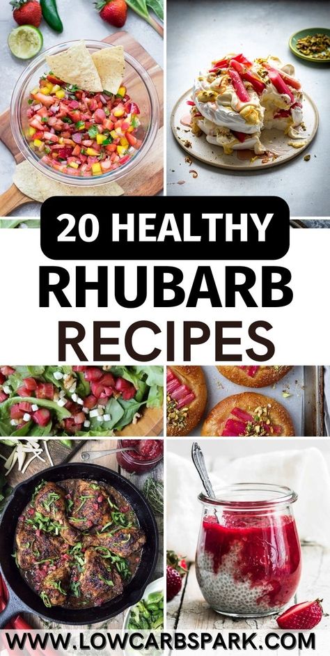 Today, it's about rhubarb, a fruit that's tart and tangy, but oh-so-delicious! We've gathered 20 healthy rhubarb recipes that use rhubarb in lots of different ways. Pumpkin Rhubarb Recipes, Healthy Rhubarb Recipe, Healthy Rubarbe Recipes, Rhubarb Healthy Recipes, Healthy Rhubarb Recipes Sugar Free, Recipes With Rhubarb, Low Sugar Rhubarb Recipes, Sugar Free Rhubarb Recipes, Apple Rhubarb Recipes