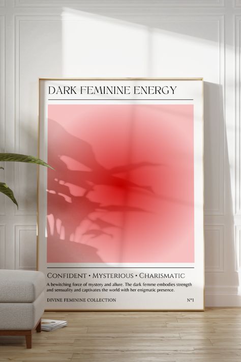 Beautiful Dark Feminine Energy Set of 2 Posters from Our Divine Feminine Collection. The first print features a red gradient aura capturing the energy of the dark feminine along with the main attributes and the descriptive essence of the dark femme. The second poster features printed red kisses. Adorn your walls with this beautiful red print set and attract the captivating and enigmatic energy of the dark femme on a daily basis. Light Feminine Energy, The Dark Feminine, Y2k Poster, Dark Feminine Energy, Aura Print, Red Aura, Light Feminine, April Art, Y2k Posters