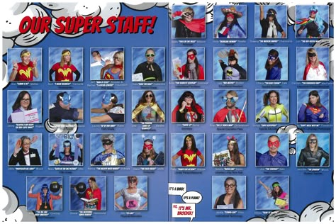 A SUPERHERO theme is Fun for a school yearbook! Our teachers really got into character and the students Loved it! #yearbook #school #superhero #theme #faculty #pages #yearbookideas #funny #teachers Superhero Yearbook, Comic Book Yearbook, Elementary Yearbook Ideas, School Magazine Ideas, Yearbook Idea, Yearbook Club, Teaching Yearbook, Yearbook Inspiration, Superhero School