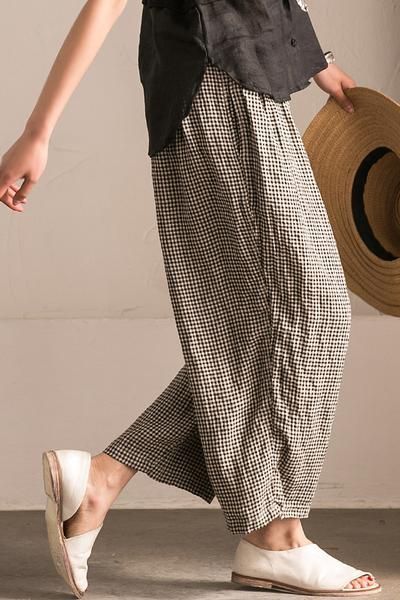 9aa42b31882ec039965f3c4923ce901bdesc34483100ri Casual Linen Pants, Sewing Pants, White Grid, Pants Linen, Linen Fashion, Linen Casual, 가을 패션, Fashion Logo, Casual Trousers