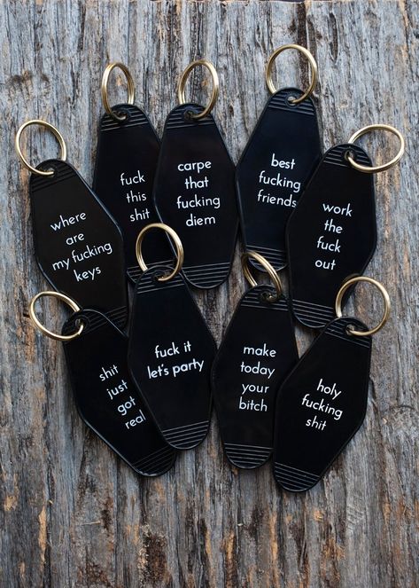 Old School Motel Key Plastic Key Tag - 3.75"x 1.75" with 1" gold split key ring. Choose your favorite sayings! Motel Key, Car Deco, Black Keychain, Car Accessories For Girls, Girly Car, Car Essentials, Car Inspiration, Cute Car Accessories, Car Hacks