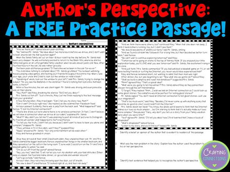 FREE Author's Perspective (Point of View) worksheet! Determine whether your students can identify an author's perspective! Point Of View Worksheet, Perspective Worksheet, Authors Viewpoint, Authors Perspective, Authors Point Of View, 6th Grade Worksheets, Perspective Lessons, Writing Sight Words, 6th Grade Reading