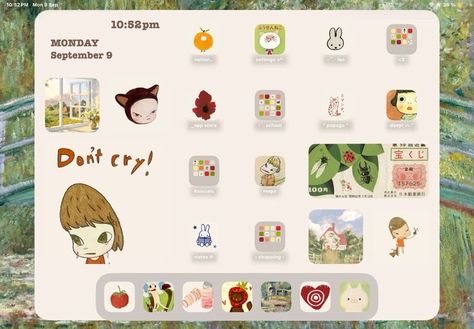 Ipad Wallpaper Japanese Aesthetic, Aesthetic Ipad Wallpaper Layout, Ipad App Layout Homescreen, Cute Ipad Icons, I Pad Layout Ideas, Ipad Background Ideas, Aesthetic Games Iphone, Ipad Homescreen Ideas Blue, Ipad Layout Aesthetic