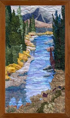 The River Runs ThroughOriginal Landscape Quilt Art Quilt Watercolor Quilt, Landscape Art Quilts, Landscape Quilt, Landscape Quilts, Picture Quilts, Thread Painting, Patchwork Quilting, Original Landscape, Art Textile