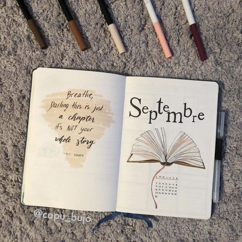 September Bujo, September Bullet Journal, Journal D'inspiration, Ballet Basics, Bullet Journal September, Bullet Journal Month, Journal Layouts, Bullet Journal Quotes, Bullet Journal Cover Page