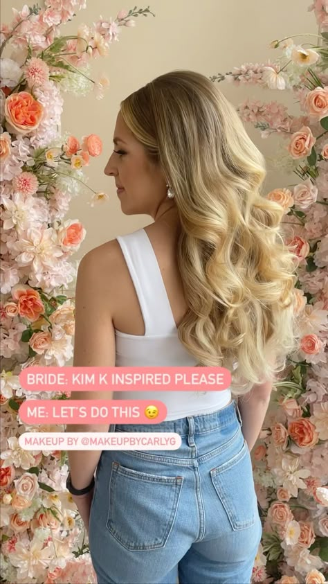 Kim Wedding Hair, Kim K Bridal Hair, Kim K Wedding Hair, Kim Kardashian Wedding Makeup, Kim Kardashian Wedding Hair, Jordans Wedding, Bridal Shower Hair, Jess And Nick, Bride Hair Down