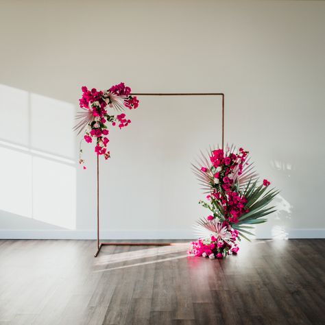 Bougainvillea Party Decor, Bouganvilla Arch Wedding, Bougainvillea Wedding Ceremony, Bougainvillea Arrangement Vase, Bougainvillea Olive Wedding, Buganvilla Wedding Decor, Minimal Wedding Arch Ideas, Bugambilia Wedding Decor, Bougainvillea Wedding Arch