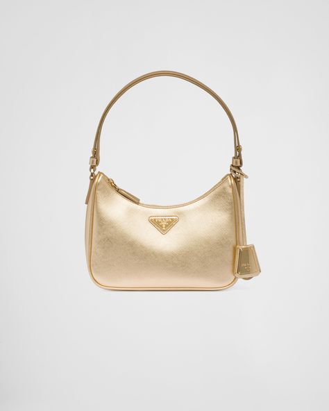 Prada Gold Bag, Gold Designer Bag, Prada Saffiano Leather Mini Bag, Prada Nylon Mini Bag, Saffiano Leather Mini Bag, Prada Mini, Prada Purses, Keychain Metal, Leather Mini Bag