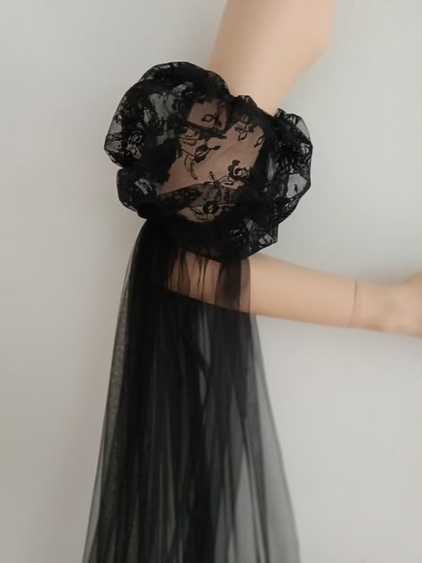 Detachable Bridal Black Puff Long Tulle Lace Sleeves - Etsy Puff Sleeves Long Dress, Detachable Lace Sleeves, Hand Dress Design, Tulle Sleeves Diy, Tulle Dress Black, White Lace Outfit, Separate Sleeves, Black Bridal Dresses, Hand Sleeves