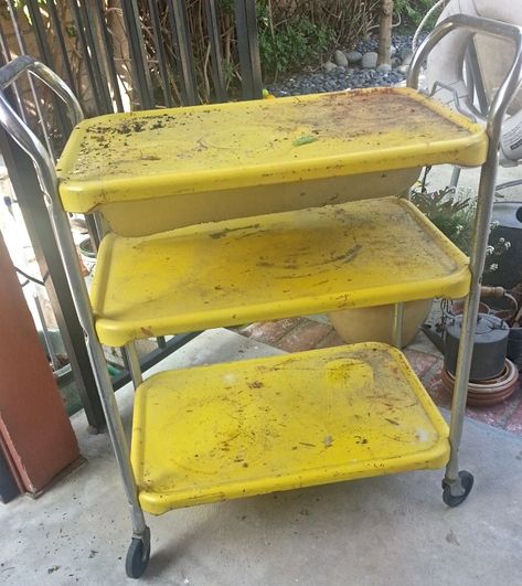 Kitchen Cart Makeover, 1950 Kitchen, Vintage Carts, Vintage Cart, Metal Cart, Metal Bar Cart, Paint Bar, Foldable Table, Wooden Ladder