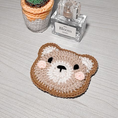 Coaster Bear Coaster Crochet, Coaster Tutorial, Milk Cotton Yarn, Coaster Crochet, Tea Coaster, Crochet Teddy Bear, Crochet Teddy, Stitch Marker, Crochet Bear