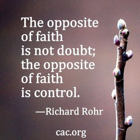 The opposite of faith is not doubt; the opposite of faith is control.  ~Richard Rohr Richard Rohr Quotes, Surrender Quotes, Richard Rohr, Balance Quotes, Control Quotes, Contemplative Prayer, Attraction Quotes, Quotable Quotes, Faith Quotes