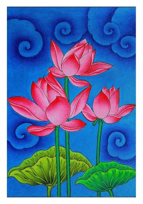 Lotus Flower Painting, Mural Artist, Lotus Flower Art, Lotus Painting, Kerala Mural Painting, Lotus Art, Pichwai Paintings, Best Craft, Madhubani Painting