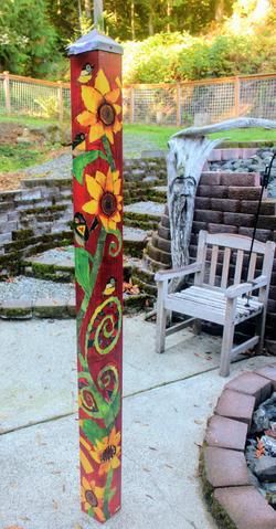 Art Poles - Garden Poles - Peace poles – Painted Peace - the Art of Stephanie Burgess Peace Pole Diy, Garden Totem Poles, Painted Posts, Garden Art Poles, Peace Poles, Peace Pole, Peace Garden, Garden Spinners, Garden Totem