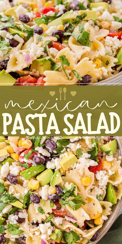 Guacamole Pasta Salad, Mexican Pasta Side Dishes, Cold Mexican Salad, Cold Mexican Pasta Salad, Mexican Style Pasta Salad, Mexican Cold Pasta, Side Dishes For Carne Asada, What To Make With Queso Fresco, Carne Asada Sides Dishes