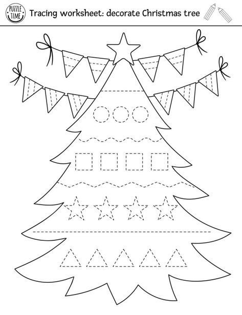 Preschool Christmas Worksheets, Christmas Handwriting, Winter Writing Activities, Christmas Learning, Handwriting Practice Worksheets, Winter Writing, New Years Tree, Tracing Worksheets Preschool, Christmas Worksheets