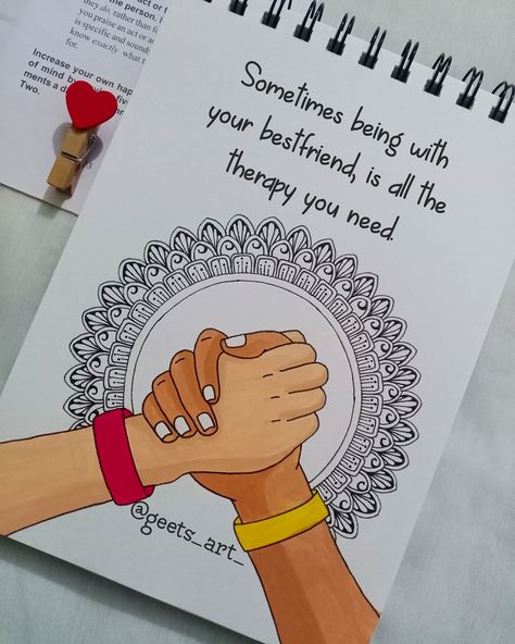 Mandala Art Friends, Friendship Art Drawings Ideas, Mandala Art For Best Friend, Friendship Day Mandala Art, 2 Best Friends Drawing Easy, Success Drawing Ideas, Friendship Mandala Art, Friends Mandala Art, Friendship Doodles Art