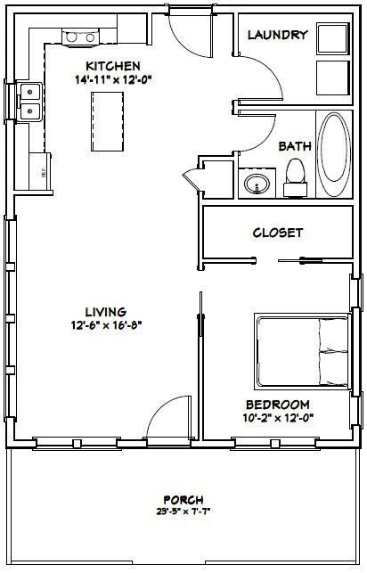 24X30 HOUSE -- 1 Bedroom 1 Bath -- PDF Floor Plan -- 720 sq ft -- Model 2B $29.99 - PicClick 1 Bedroom House Plans, Plan Garage, Block House, One Bedroom House, 1 Bedroom House, Cabin Floor Plans, Small House Floor Plans, Apartment Floor Plans, Tiny House Floor Plans