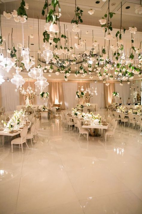 Featured Photographer: Samuel Lippke Studios; Wedding reception ideas. Overhead Wedding Decor, Luxury Celebration, Monarch Beach Resort, White Wedding Decorations, Dream Wedding Reception, Wedding Hall Decorations, Indoor Wedding Receptions, Wedding Reception Ideas, Wedding Reception Flowers