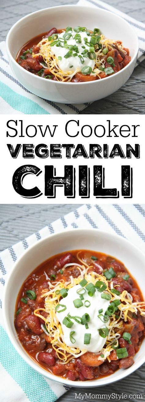 Slow cooker vegetarian chili Crock Pot Vegetarian Chili, Crock Pot Vegetarian, Vegetarian Chili Crock Pot, Easy Bean Recipes, Slow Cooker Vegetarian Chili, Beans And Tomatoes, Slow Cooker Chili Recipe, Vegetarian Chili Recipe, Chili Recipe Crockpot