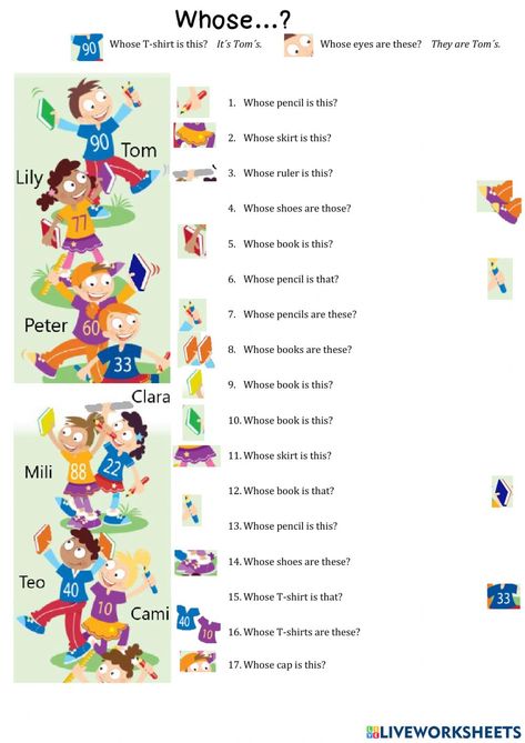 Whose activity for 2nd Children Whose Worksheet, Writing Assessment, English Teaching Resources, Study English, English Teaching, English Activities, English Study, School Subjects, Teacher Stuff