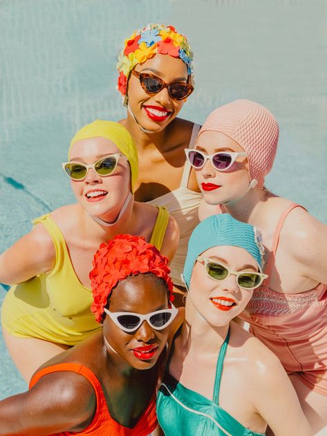 Bold Commercial & Editorial Fashion Photographer in Savannah GA - Lauren Jones Pool Fashion Editorial, Vintage Pool Parties, Poolside Photoshoot, Party Editorial, Retro Pool Parties, Brittany Lee, Lauren Jones, Retro Swim, Bathing Cap