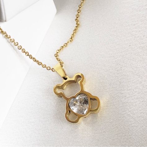 Teddy Bear Jewelry, Minimalist Jewelry Gold, Gold Teddy Bear, Teddy Bear Necklace, Matte Gold Necklace, Teddy Bear Pendant, Bear Jewelry, Necklace Minimalist Jewelry, Claw Necklace